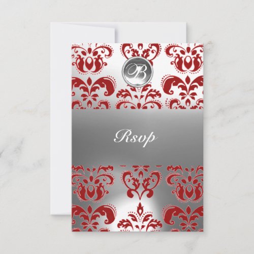 RED  AND WHITE DAMASK GEM STONE MONOGRAM ANNOUNCEMENT