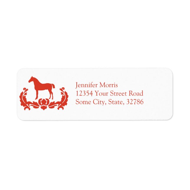 Red and White Damask Horse Label (Front)