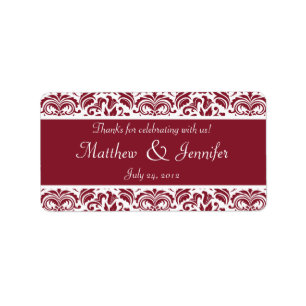 Red and White Damask Wedding Favor Labels