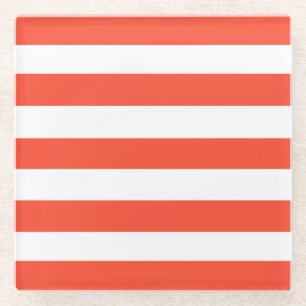 Red and White Deckchair Stripes Glass Coaster