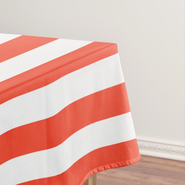 Red and White Deckchair Stripes Tablecloth (In Situ)