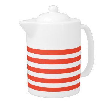 Red And White Deckchair Stripes Teapot by beachcafe at Zazzle