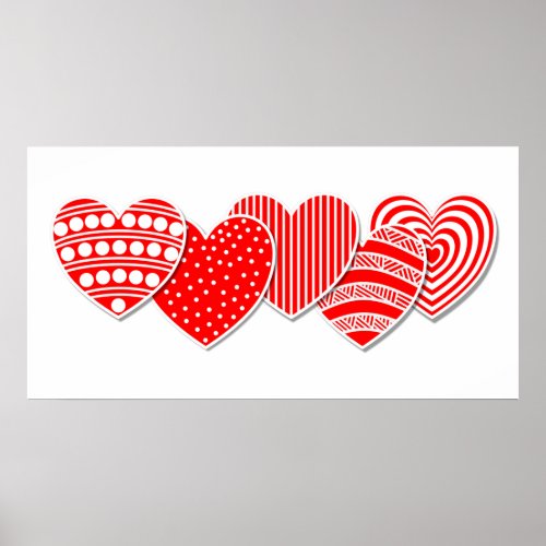 Red and White Decorative Hearts Poster