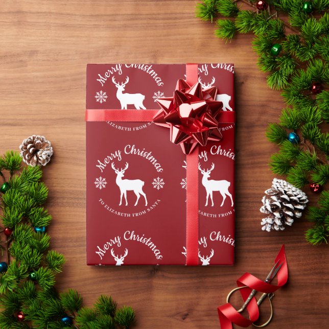 Red And White Deer And Snowflakes Merry Christmas Wrapping Paper (Holiday Gift)