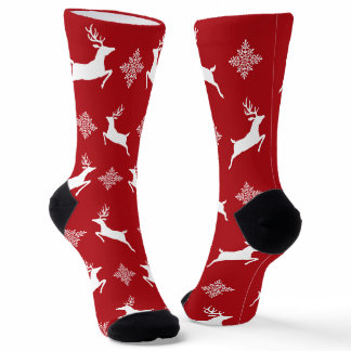 Red And White Deers &amp; Snowflakes Christmas Pattern Socks