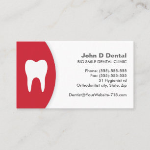 Red and white dental dentist business card