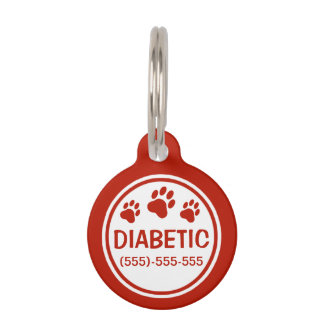Red And White Diabetic Text With Custom Info Pet Name Tag