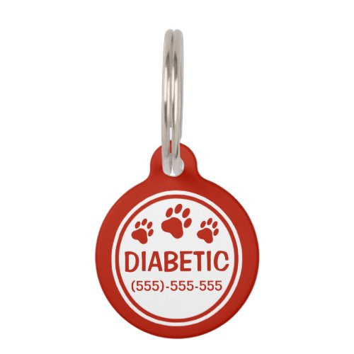 Red And White Diabetic Text With Custom Info Pet Name Tag