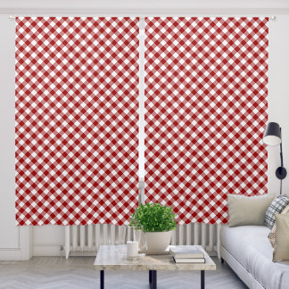 Red and White Diagonal Gingham Plaid Pattern Blackout Curtains