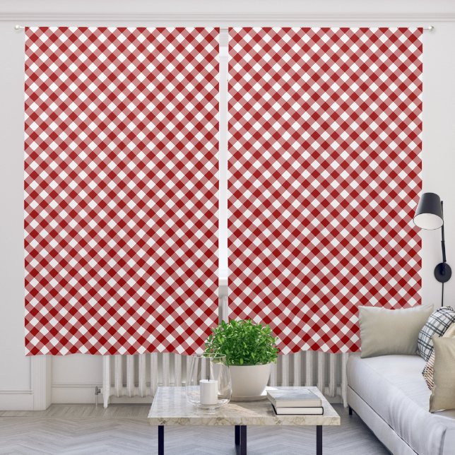Red and White Diagonal Gingham Plaid Pattern Blackout Curtains (Living Room)