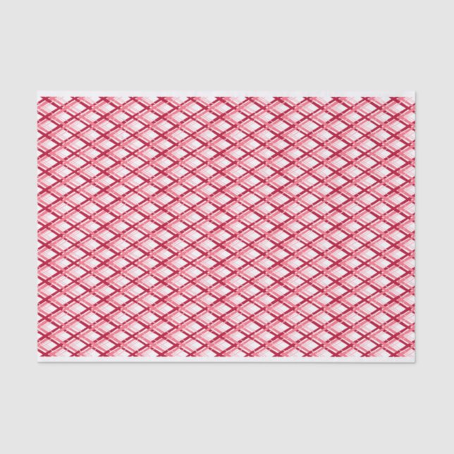 Red and White Diagonal Plaid Tissue Paper (Front)