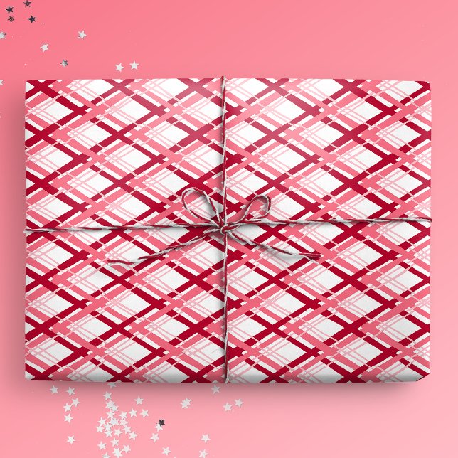 Red and White Diagonal Plaid Wrapping Paper (Gift Mockup)