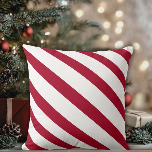 Red and White Diagonal Striped Throw Pillow