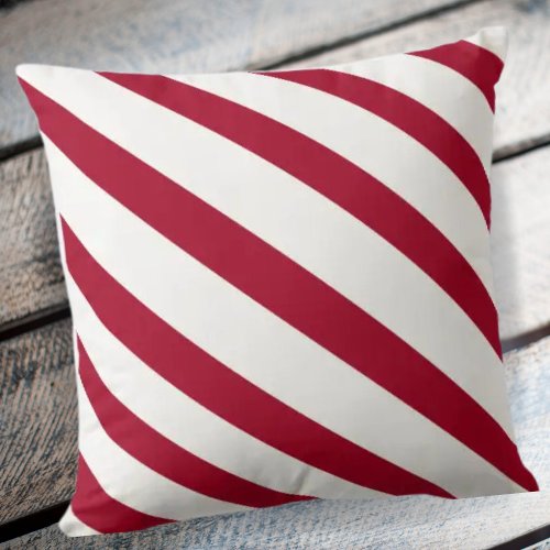 Red and White Diagonal Striped Throw Pillow