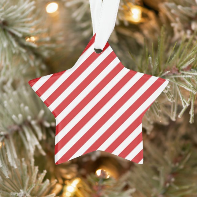 Red and White Diagonal Stripes Ornament (Tree)