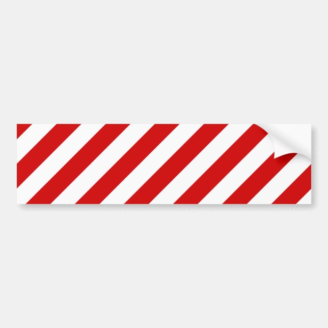 Red and White Diagonal Stripes Pattern Bumper Sticker (Front)