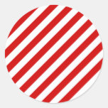 Red and White Diagonal Stripes Pattern Classic Round Sticker