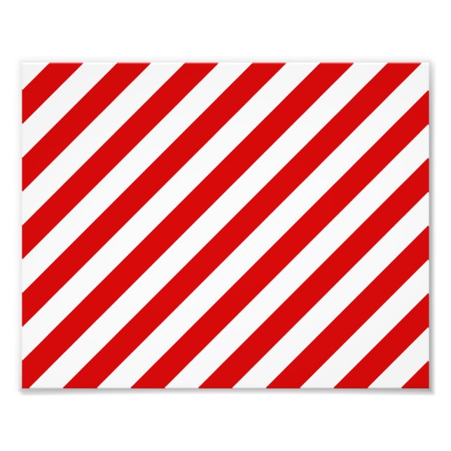 Red and White Diagonal Stripes Pattern Photo Print (Front)