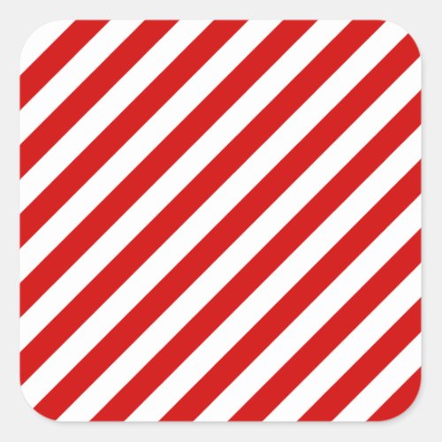 Red and White Diagonal Stripes Pattern Square Sticker