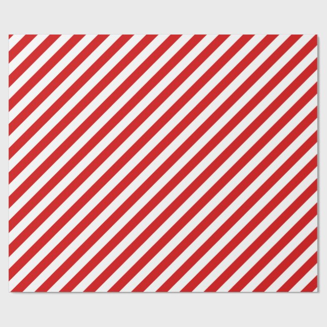 Red and White Diagonal Stripes Pattern Wrapping Paper (Flat)