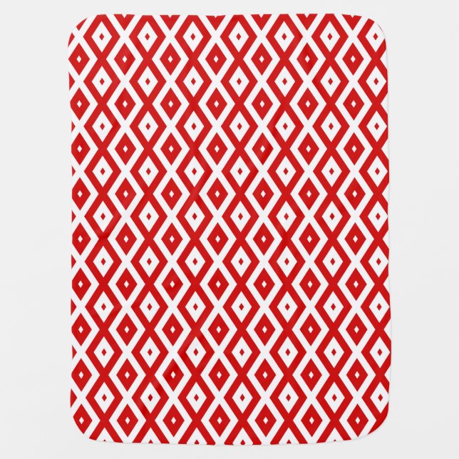 Red and white diamond pattern baby blanket (Front)