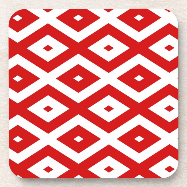 Red and white diamond pattern beverage coaster (Front)