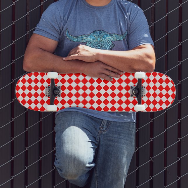 Red And White Diamond Pattern by ShirleyTaylor Skateboard (Outdoor 3)