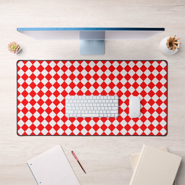 Red and White Diamond Pattern by STaylor Desk Mat (Office 1)