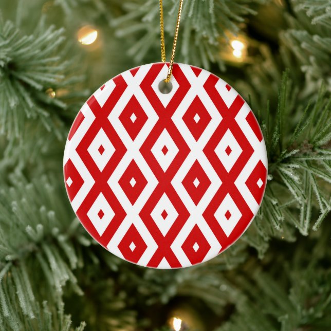 Red and white diamond pattern ceramic ornament (Tree)