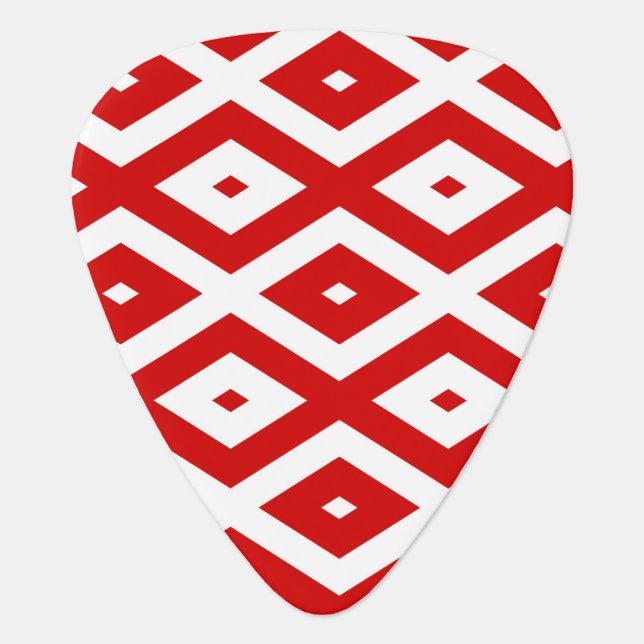 Red and white diamond pattern guitar pick (Front)