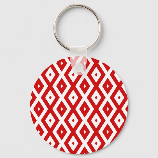 Red and white diamond pattern keychain (Front)