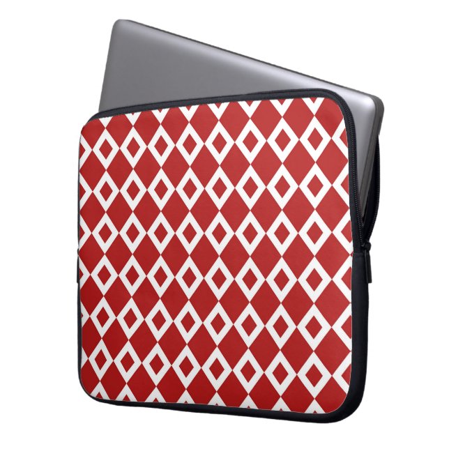 Red and White Diamond Pattern Laptop Sleeve (Front Left)