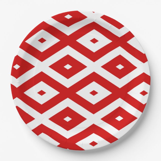 Red and white diamond pattern paper plates (Front)