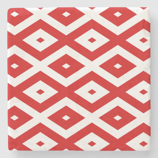 Red and white diamond pattern stone coaster (Front)