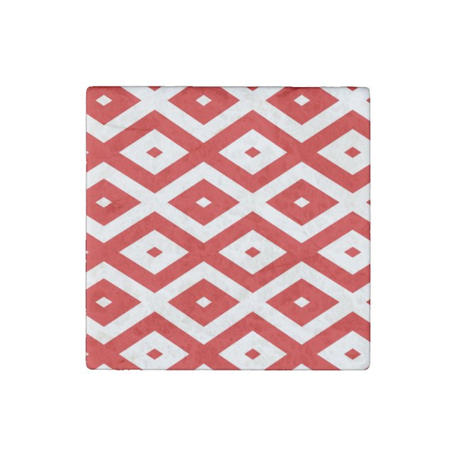 Red and white diamond pattern stone magnet (Front)