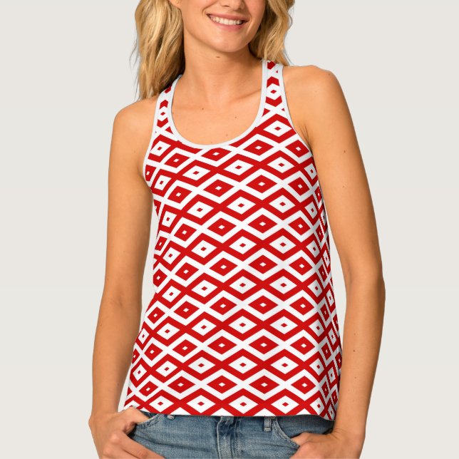 Red and white diamond pattern tank top (Front)