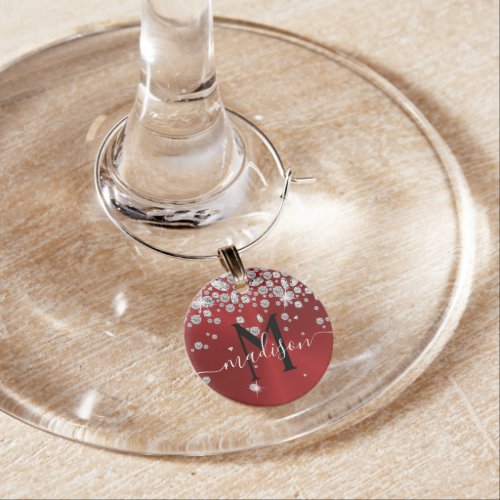 Red and White Diamonds _ Personalized Wine Charm