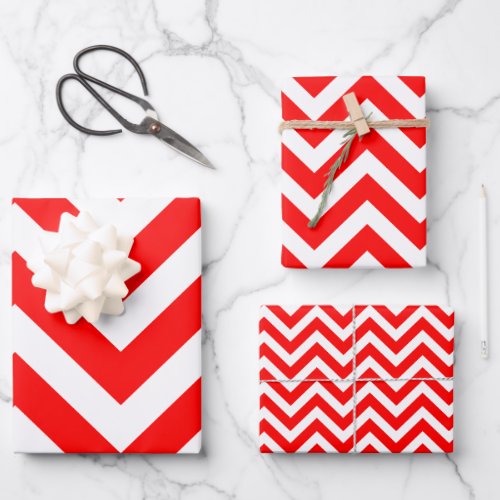 Red and White Different Sizes Chevron Wrapping Paper Sheets