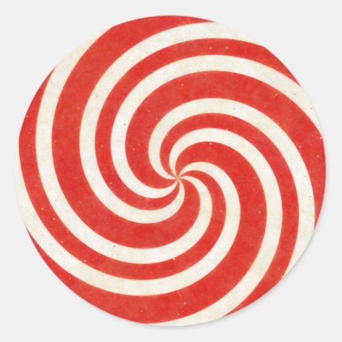 Red and White Dizzy Candy Swirl Classic Round Sticker