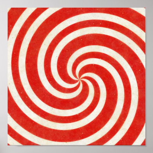 Red and White Dizzy Candy Swirl Poster