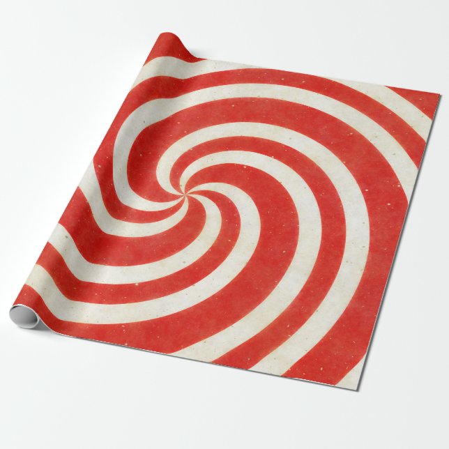 Red and White Dizzy Candy Swirl Wrapping Paper (Unrolled)