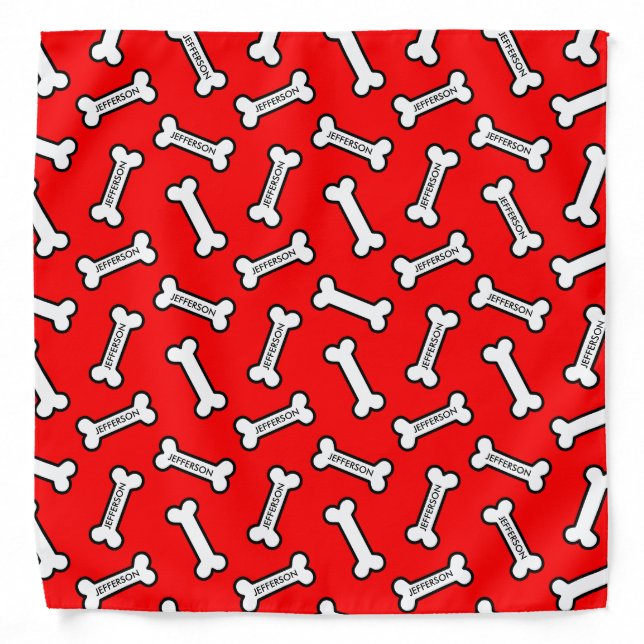 Red and White Dog Bones Custom Name Template Bandana (Front)