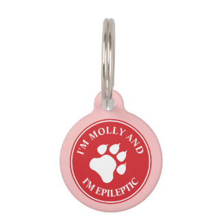 Red And White Dog Paw With Epileptic Text Pet Tag