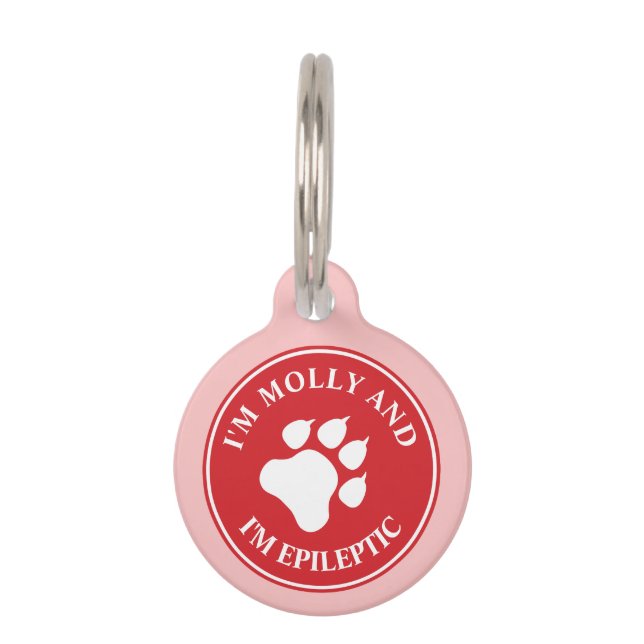 Red And White Dog Paw With Epileptic Text Pet Tag (Front)