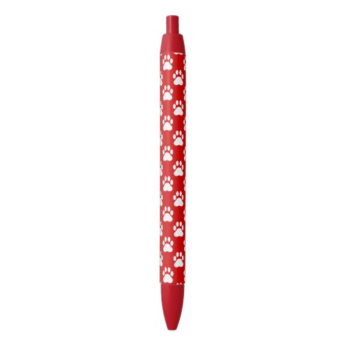 Red And White Dog Paws Pattern Black Ink Pen