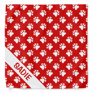 Red And White Dog Paws With Name Bandana