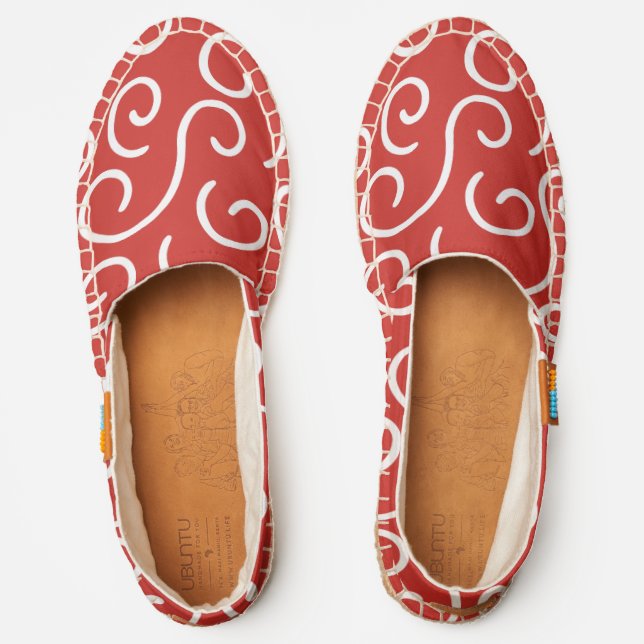 Red and White Doodles Pattern Espadrilles (Front)