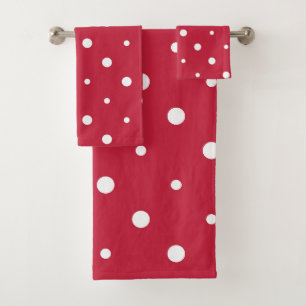 red and white dots bath towel set