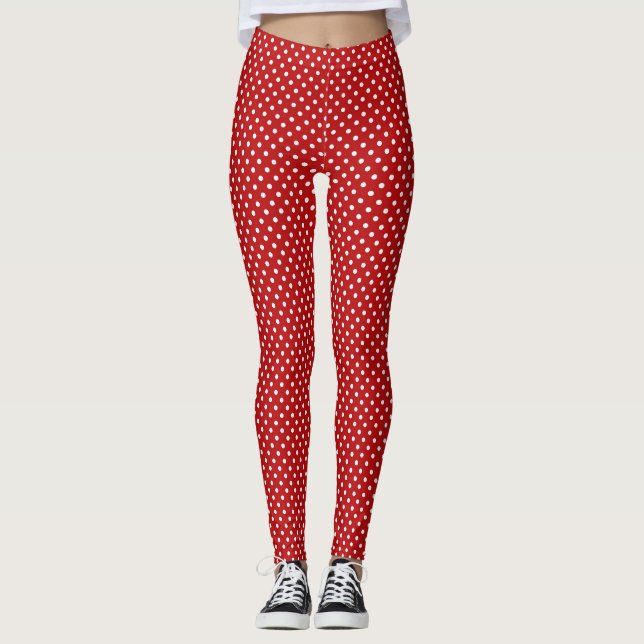 Red and white dots modern stylish trendy pattern leggings (Front)