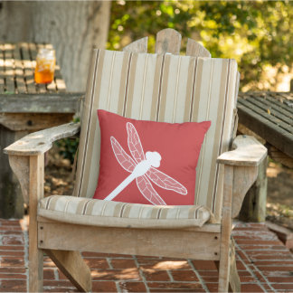Red And White Dragonfly Print Outdoor Pillow